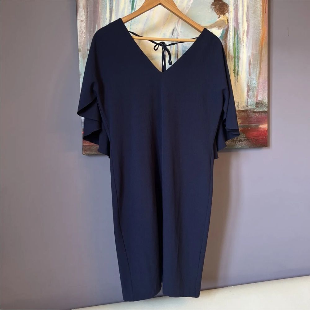 Neiman Marcus Sz 8-10 Ruffle Dress Blue Above Knee Open Back 💖 *LOOK* Elegant